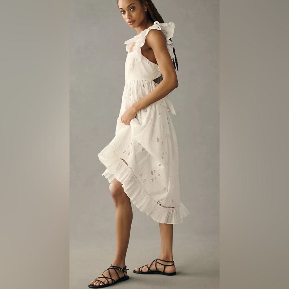 Anthropologie Forever That Girl Tie-Back Ruffled Eyelet Dress Size XS